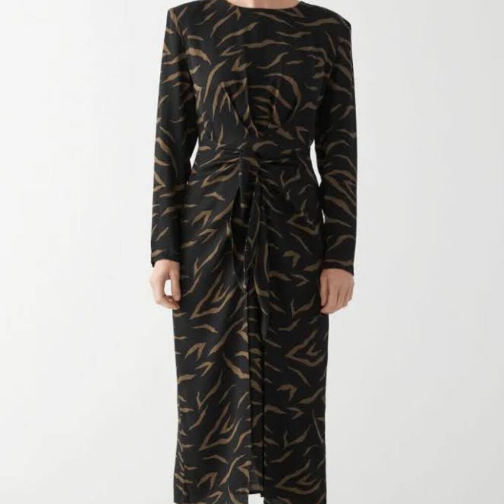 & Other Stories Long Sleeve Midi Animal Print Dress with Waist Tie -Size 2- NWT